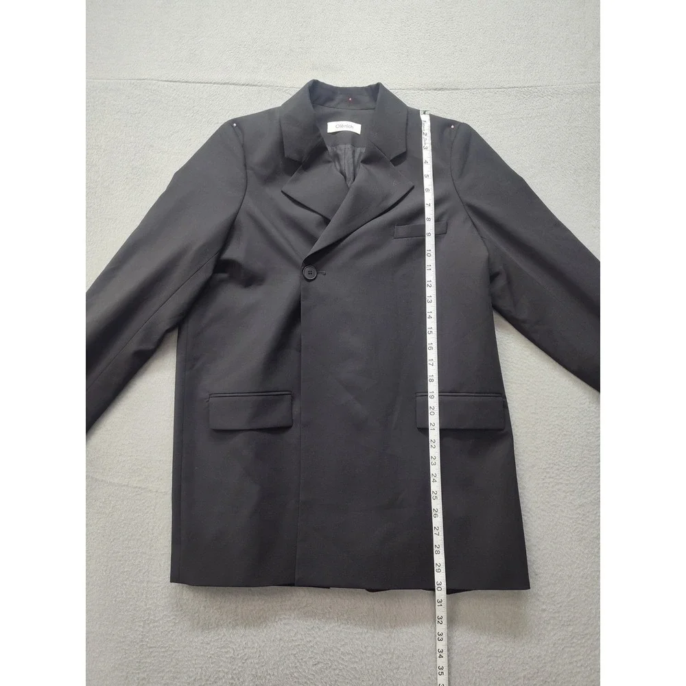 Olenich Black Asymmetrical Single Button Wool Blend Blazer Coat Womens Medium